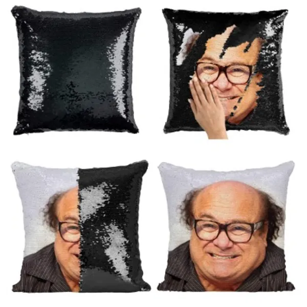 Plenty Dreams Dwight Schrute Reversible Face Sequin Pillow (Danny Devito Black)