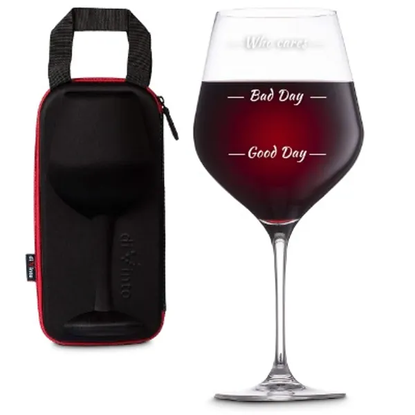 diVinto Giant Wine Glass - Who Cares in Extreme Case, Novelty, Extra Large 860 ml, Good Day Bad Day