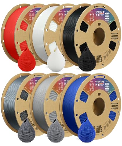 OVERTURE PLA Filament 1.75mm PLA 3D Printer Filament, 6kg Cardboard Spool (13.2lbs), Dimensional Accuracy +/- 0.02mm, Fit Most FDM Printer (6 Color) - 6 Color