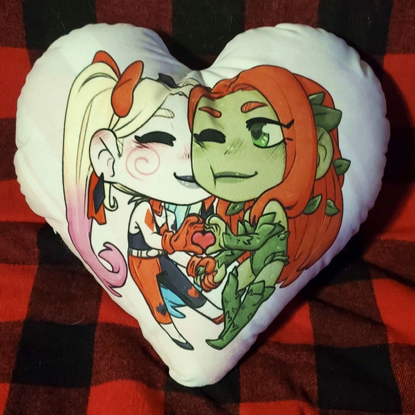 Harlivy ( Harley Quinn and Poison Ivy ) Short Plush Throw Pillow | 13.5&quot;