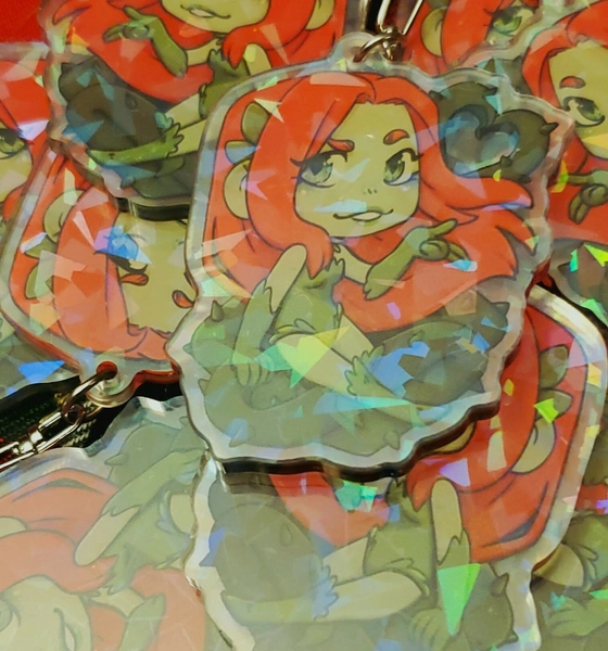 Poison Ivy Acrylic Keychain Charms | 2.5&quot; | Double Sided Broken Glass Holographic