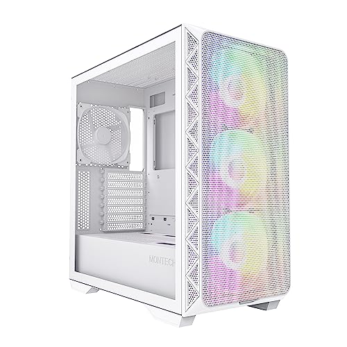 Montech AIR 903 MAX, E-ATX Mid Tower Case, High Airflow, 3X 140mm ARGB PWM & 1x 140mm PWM Fans Pre-Installed, Tempered Glass Side Panel, Mesh Front, Type-C, Support 4090 GPUs, White - AIR 903 MAX (W)