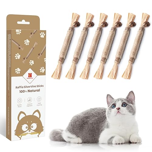 Potaroma 6 Pcs Natural Silvervine Sticks Cat Toys, Catmint Silvervine Blend Sticks, Kittens Chew Toys for Teeth Cleaning, Matatabi Dental Care Cat Treat, Edible Kitty Lick Toys - 6 Sticks