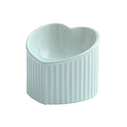 Green Ceramic Raised Cat Bowls, Tilted Elevated Food or Water Bowls, Stress Free, Backflow Prevention, Dishwasher and Microwave Safe, Lead & Cadmium Free - Green