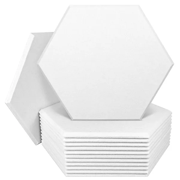 DEKIRU 12 Pack Acoustic Panels Sound Proof Padding, 14 X 13 X 0.4 Inches High Density Sound Proof Foam Panels Used in Home & Offices (White) - White