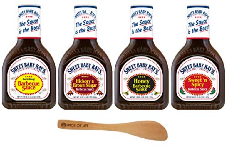 Baby Ray's Variety, Original BBQ, Hickory & Brown Sugar, Honey, and Sweet and Spicy, 18 oz Bottles, One bottle of Each Flavor with Spice of Life Bamboo Spreader