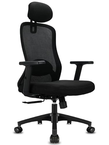 Ticova Office Chair, Ergonomic Desk Chair, High Back Ergonomic Chair with Adjustable Lumbar Support, Headrest & 3D Metal Armrest - 130° Rocking Computer Chair