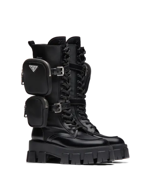 Monolith brushed rois leather and nylon biker boots