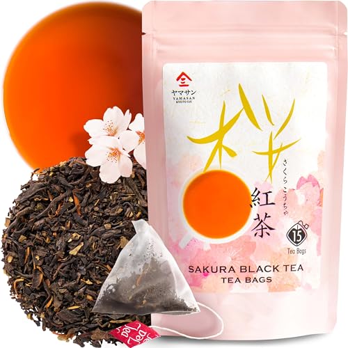 Sakura Black Tea Tea Bags (3gx15bags) - Blending Benifuki and Japanese Sakura Cherry Blossom Leaves, Floral and Refreshing Wakocha【YAMASAN】 - Sakura Black Tea - 3 g (Pack of 15)