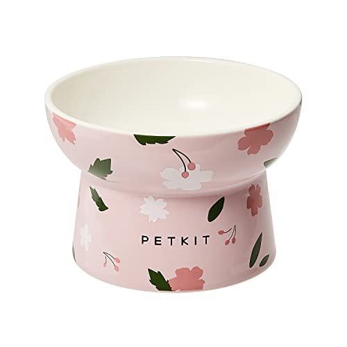 PETKIT Raised Cat Bowl, Ceramic Cat Elevated Food Bowl, Stress Free, Anti Vomiting, Backflow Prevention Cat Dog Water Bowl, Dishwasher and Microwave Safe, Pink - Pink