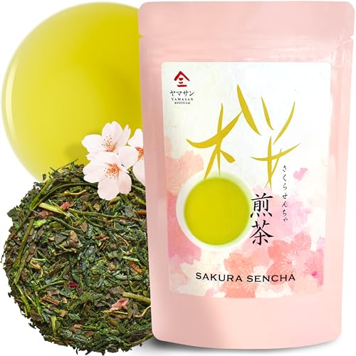 Sakura Green Tea Sencha with Cherry Blossom Petals - Japanese Sakura Loose Leaf Green Tea (80g)【YAMASAN】 - 80 g (Pack of 1)