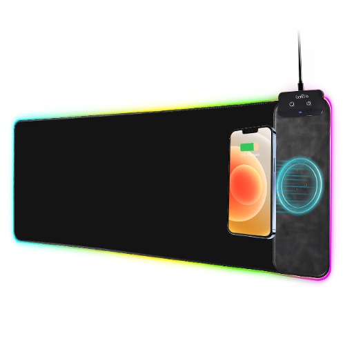 RGB Mouse Pad with Wireless Charger, RGB Gaming Mouse Pad with 7 Color Modes and 10w Fast Wireless Charging, Desk Mat for Gaming, MacBook, PC, Laptop, Desk, 31.4" x 15.7" Wireless Charging Desk Pat - 