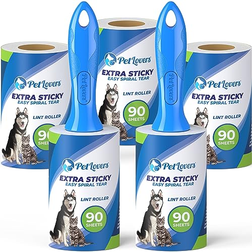 PetLovers Extra Sticky Lint Roller Mega Value Set 450 Sheets for Pet Hair Removal, Dog and Cat Lint Remover 5 Pack - 5 Pack