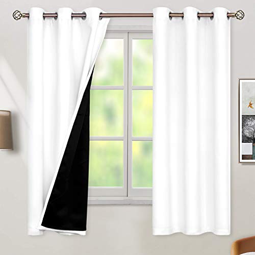 BGment Thermal Insulated 100% Blackout Curtains for Bedroom with Black Liner, Double Layer Full Room Darkening Noise Reducing Grommet Curtain ( 42 x 63 Inch, Greyish White, 2 Panels ) - 42W x 45L Pure White