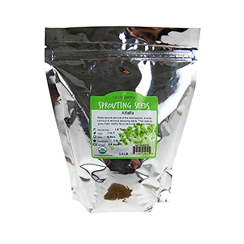 Certified Organic Alfalfa Sprouting Seed- 2.5 Lbs - Handy Pantry Brand - High Sprout Germination- Gardening, Growing Salad Sprouts, Planting, Food Storage & More