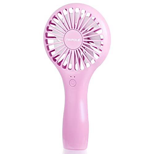 TriPole Handheld Mini Fan Battery Operated Small Personal Portable Fan Speed Adjustable USB Rechargeable Fan for Kids Girls Women Men Home Office Indoor Outdoor Travelling, Pink - Beige