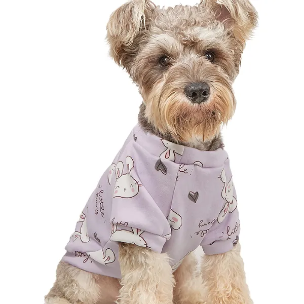 Sanwoodenz Pet Pullover Stylish Dress-up O-Neck Rabbit Print Dog Cats Clothes Light Purple M