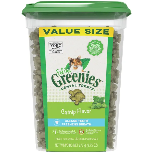 Feline GREENIES Adult Natural Dental Care Cat Treats, Catnip Flavour, 9.75oz. Tub