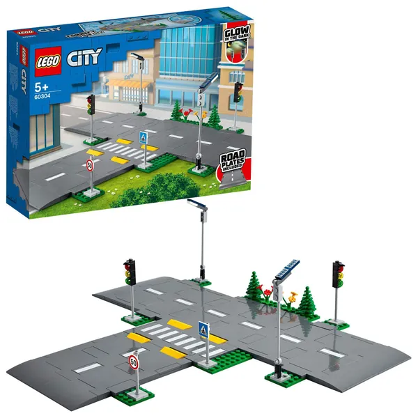 LEGO 60304 City Road Plates Building Toys, Set with Traffic Lights, Trees and Glow in the Dark Bricks, Gifts for 5 Plus Year Old Boys and Girls