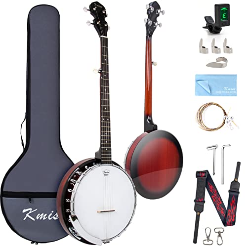 Kmise 5 String Resonator Banjo,Professional Sapele Back Full Size Banjos Starter Kit with Bag Tuner Strap Strings Picks Ruler Wrench Bridge - Full Size Banjo
