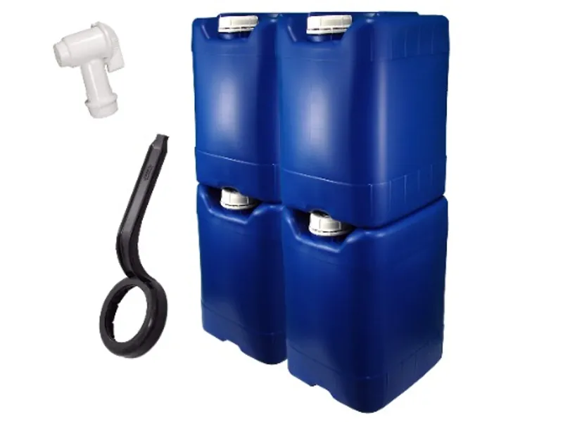 API Kirk Containers 5 Gallon Samson Stackers, Blue, 4 Pack (20 Gallons), Emergency Water Storage Kit - New! - Clean! - Boxed! - Kit Includes One Spigot and Cap Wrench