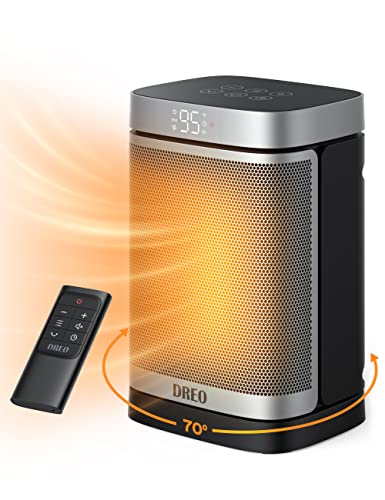Dreo Space Heaters for Indoor Use, 70°Oscillating Portable Heater With Remote, 1500W PTC Electric Heater with Thermostat, Fast Safety Heat, 1-12h Timer, Small Heater for Bedroom Home Office, Atom One - Black - Standard