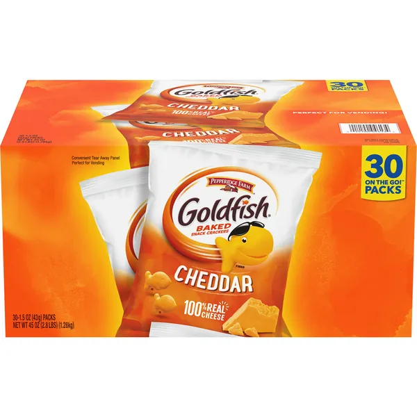 Pepperidge Farm Goldfish Cheddar Crackers, 1.5 oz. Snack Packs, 30-count Multi-pack Box - Cheddar 30ct