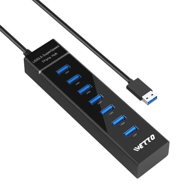 7-Port USB 3.0 Hub, IVETTO Data USB Hub with 38inch Long Cable for Laptop, PC, MacBook, Mac Pro, Mac Mini, iMac, Surface Pro and More - 