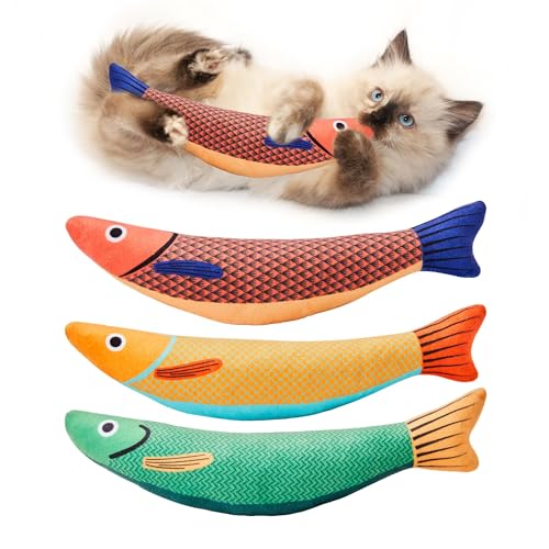 Potaroma Cat Toys Saury Fish, 3 Pack Catnip Crinkle Sound Toys Soft and Durable, Interactive Cat Kicker Toys for Indoor Kitten Exercise 9.4 Inches for All Breeds - Fish Combo 9.4 Inches