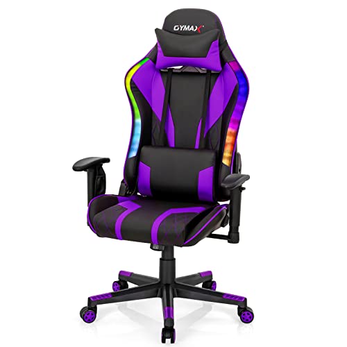 POWERSTONE RGB Gaming Chair Racing Ergonomic Gaming Chair for Adults Computer Chair High Back Office Desk Chair Gamer Chair with Adjustable Lumbar Support and Armrest, Purple - Green