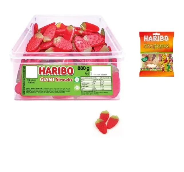 Haribo Giant Strawbs with Free Haribo Tangfastics Share Size Treat - 880g Tub