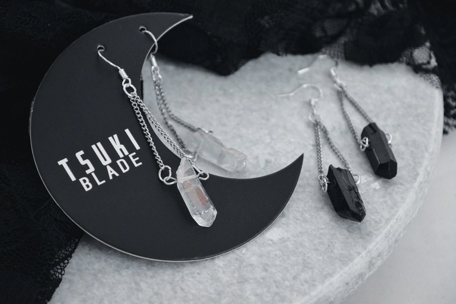 Countess In Chains Drop Earrings | Antiallergenic Onyx Quartz Crystal Alternative Style Silver Jewellery Grunge y2k egirl witchy gothic alt