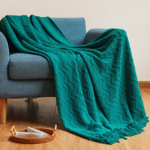 Nordic Zigzag Knitted Blanket - Teal / 50" x 86.6" (127x220cm)