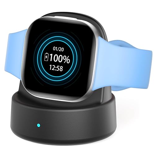 iFuntec Charger Dock for Fitbit Sense/Sense 2/Versa 4/Versa 3,Upgraded Magnetic Watch Charger Stand with Charging Cable,Charger Replacement Accessories for Fitbit Charger,Black - Black