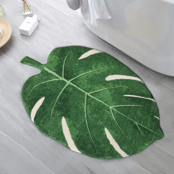 HAOCOO Area Rugs 2'x3' Leaves Velveteen Green Bath Mat Non-Slip Soft Bathroom Rugs Luxury Microfiber Bath Rug Machine Washable Door Carpet for Doormats Tub Shower Christmas Decor - 2’x3’ Leaves