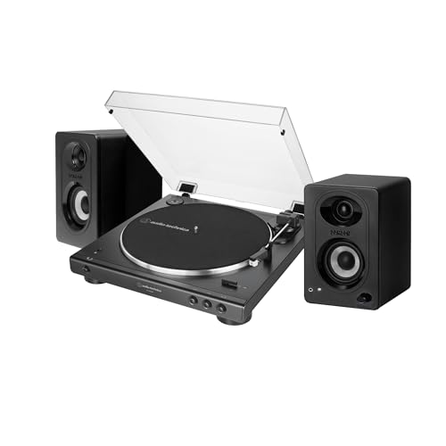 Audio-Technica AT-LP60XBT Bluetooth Stereo Turntable (Black) Bundle with 3' Powered Bluetooth Studio Monitors - Pair (2 Items)