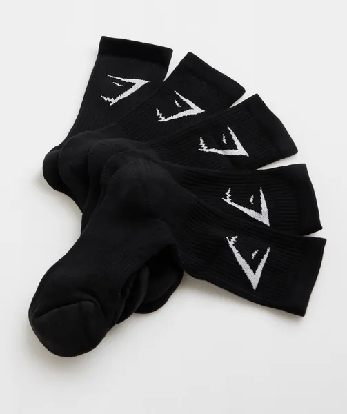 Gymshark Crew Socks 5pk - Black | Small