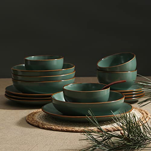 Stone Lain Brasa 16-Piece Dinnerware Set Stoneware, Green - (Pack of 16) - Green