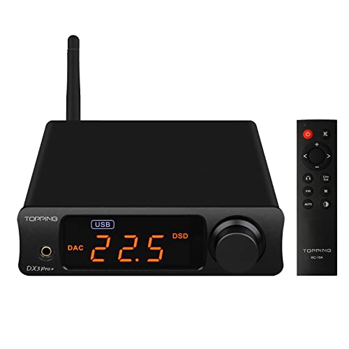 Topping DX3pro+ LDAC Headphone Amplifier - ES9038Q2M XU208 NFCA Bluetooth5.0 Audio Decoder USB/Opt/Coax DAC AMP Pre Amplifier with Remote Control (Black) - Black-01