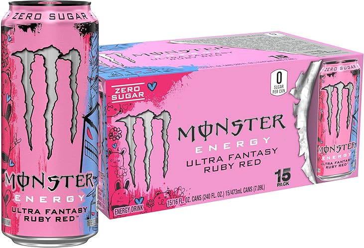 Monster Energy Ultra Fantasy Ruby Red, Sugar Free Energy Drink, 16 Ounce (Pack of 15)