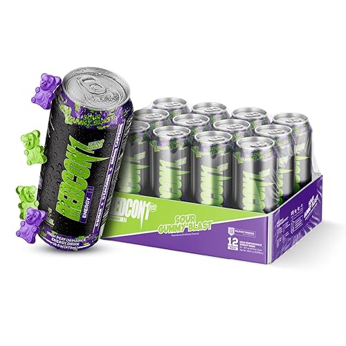 REDCON1 Energy High Performance Drink, Sour Gummy Blast - Zero Sugar Energy Drink with Alpha GPC Nootropic - 200mg Natural Caffeine from Green Coffee Beans - Vitamin B6, B12 & B5 to Boost Mood (12 ct) - Sour Gummy Blast