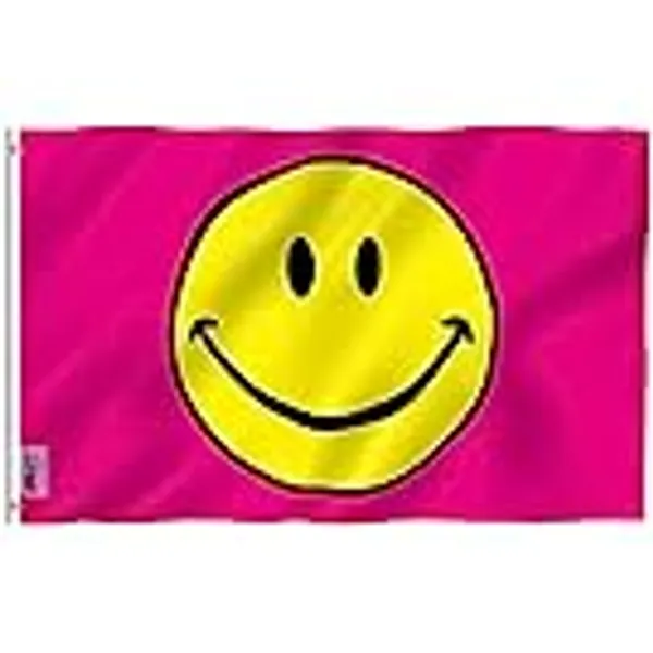 Anley Fly Breeze 3x5 Foot Pink Smiley Face Flag - Vivid Color and Fade Proof - Canvas Header and Double Stitched - Happy Face Flags Polyester with Brass Grommets 3 X 5 Ft