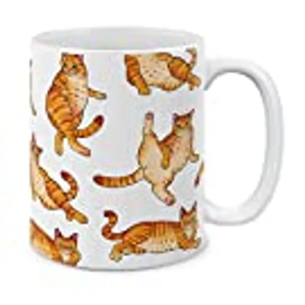 MUGBREW Orange Tabby Cat Funny Playful Postures Ceramic Coffee Mug Tea Cup, 11 OZ