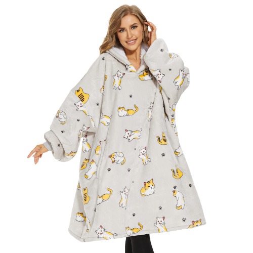 Venustas Wearable Blanket Hoodie, Oversized Sherpa Hooded Blanket Sweatshirt, Super Warm and Cozy Hoodie Blanket for Women Men Adults - Kitten Adult