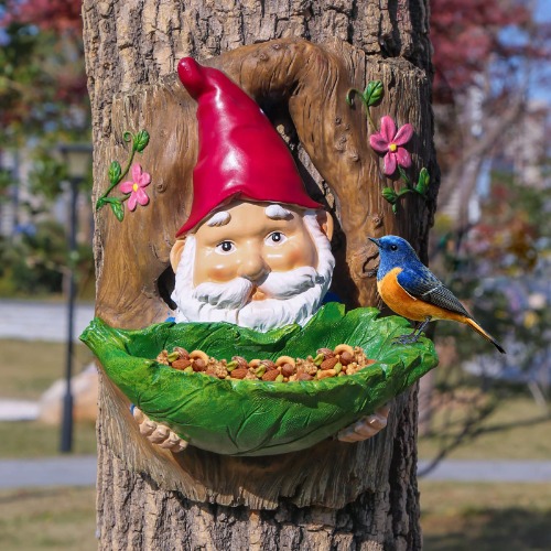 EIIORPO Tree Face Bird Feeder,10 inch Garden Gnome Bird Feeders ,Elf Gnome Outdoor Statues Garden Decoration Outdoor Gnomes Decorations for Yard ,Tree Decorations Outdoor for Halloween Easter.
