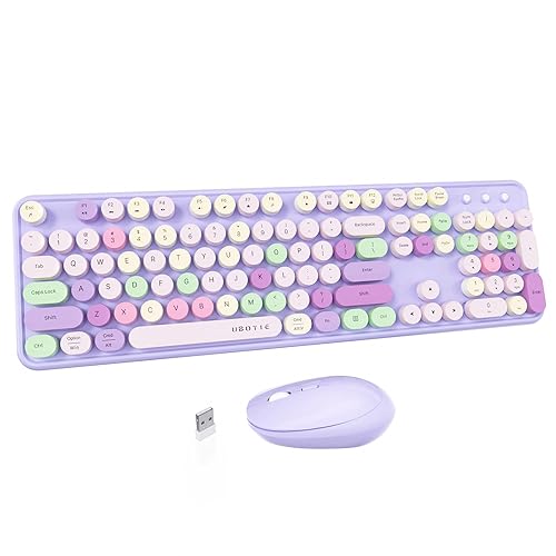 UBOTIE Colorful Computer Wireless Keyboard Mouse Combos, Typewriter Flexible Keys Office Full-Sized Keyboard, 2.4GHz Dropout-Free Connection and Optical Mouse (Purple-Colorful) - Purple-colorful
