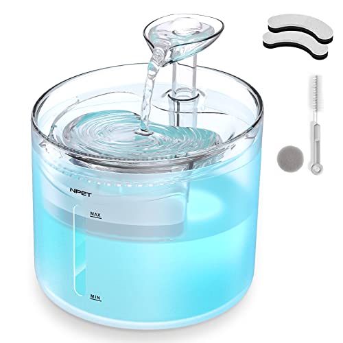 NPET WF100 Cat Water Fountain, 54oz/1.6L Automatic Pet Fountain Cat Water Dispenser with 2 Flow Modes, Light Quiet Pump for Cats - White - 2-With Light