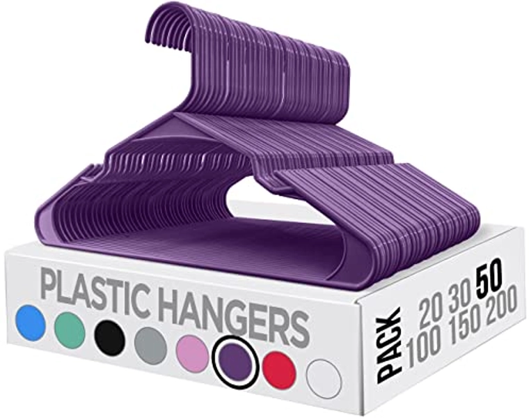 Utopia Home Clothes Hangers 50 Pack - Plastic Hangers Space Saving - Durable Coat Hanger with Shoulder Grooves (Purple) - Pack of 50 - Purple