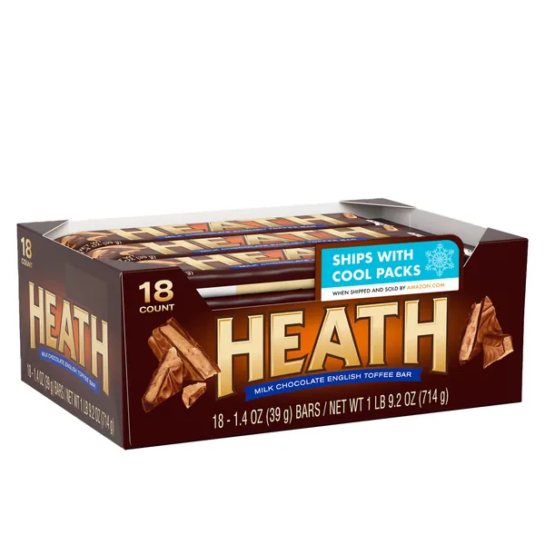 HEATH Milk Chocolate English Toffee Halloween Candy, Bulk, 1.4 Oz, Bars (18 Count) - 1.4 Ounce (18 Count)
