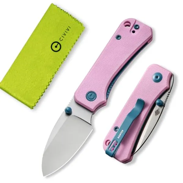 CIVIVI Small Pocket Knife for EDC, Ben Petersen Folding Knife Baby Banter with 2.34" Nitro-V Blade G10 Handle, Titanium Thumb Stud Opener C19068S-10 - Pink